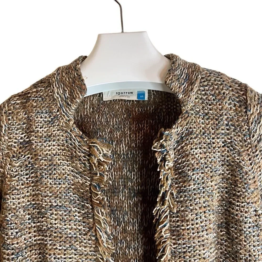 Anthropologie Sparrow Linen Wool Blend Fringe Boho Cardigan Size XS - Picture 2 of 7